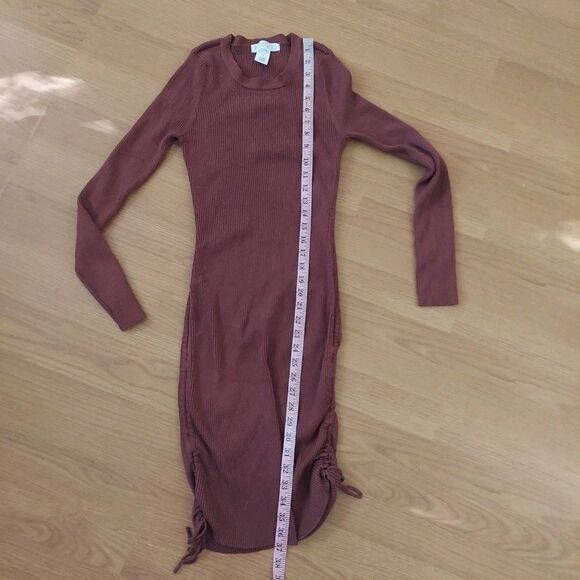 Planet Gold Brown Ribbed Knit Knee Length Bodycon Sweater Dress Sz Large - Picture 5 of 8